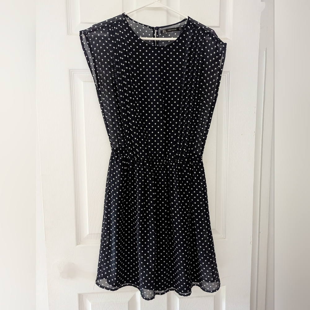 Zara Navy Blue White Polka Dot Sleeveless A-line Mini Dress